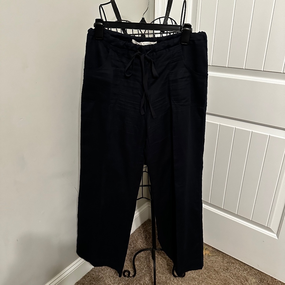 Max Studio - Women's linen trouser - Navy - Size Small